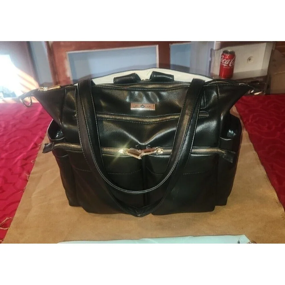 Miss Fong Diaper Bag Black Leather FA17001